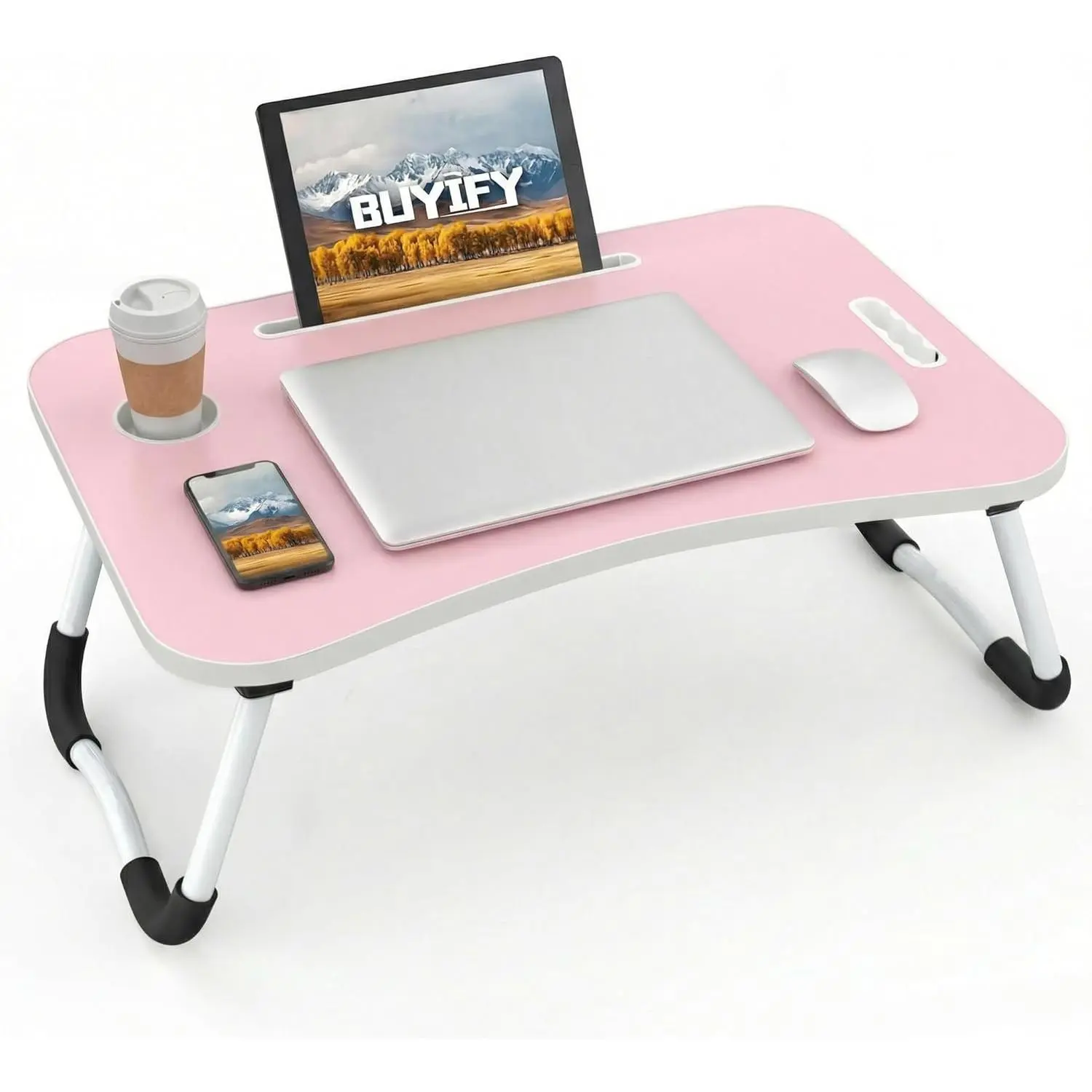 Lap Desk for Laptop Writing w/Cup Holder Pink | Sturdy and Durable, Laptop Bed Desk with Tablet Slot, No Assembly, Space Saving for Bed Couch Dorm WFH Students