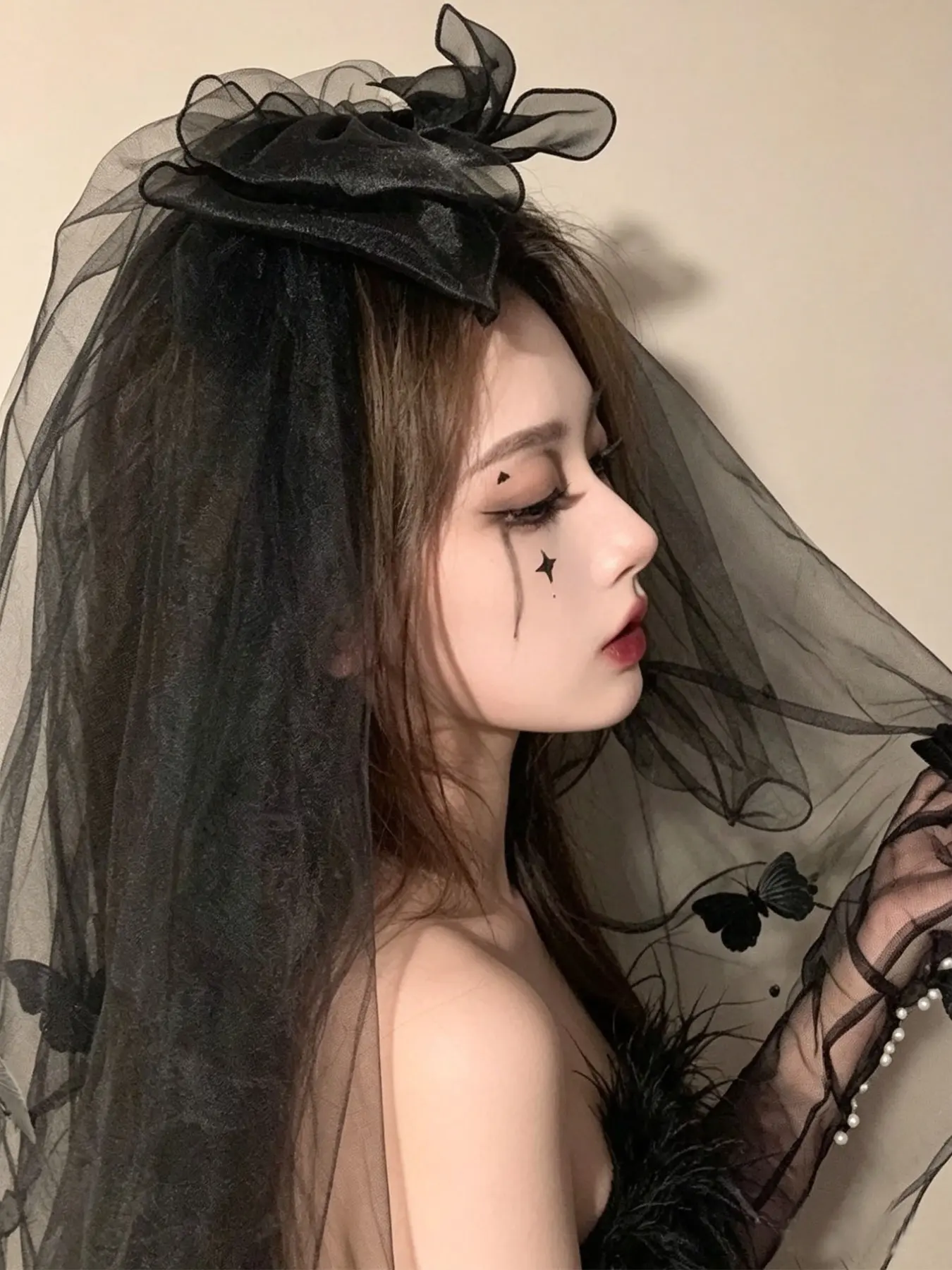 Halloween Butterfly Headscarf, Rhinestone Hair Accessory, Large Party Decoration, Birthday Event Prop, Dark Theme Photo Props