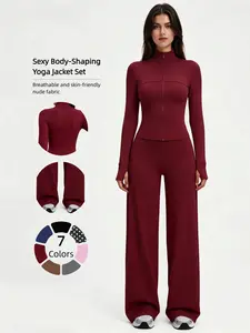 Nude Sensation Skin-Friendly Stand Collar Zipper Yoga Set, Sporty Fitted Jacket + High Waist Pants, Breathable Quick-Dry for All Seasons