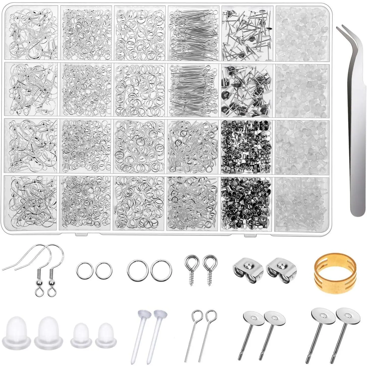 3080 count Earring Supplies Kit - Includes Hooks, Backs, Rings, Pins, Posts and Tools for Making and Repairing