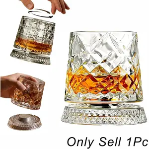 Rotating Crystal Whiskey Glass Cup with Base, 360 Degree Rotation, 9 Ounces, Ideal for Scotch, Rum, Cognac, Vodka, Unique Gift for Men