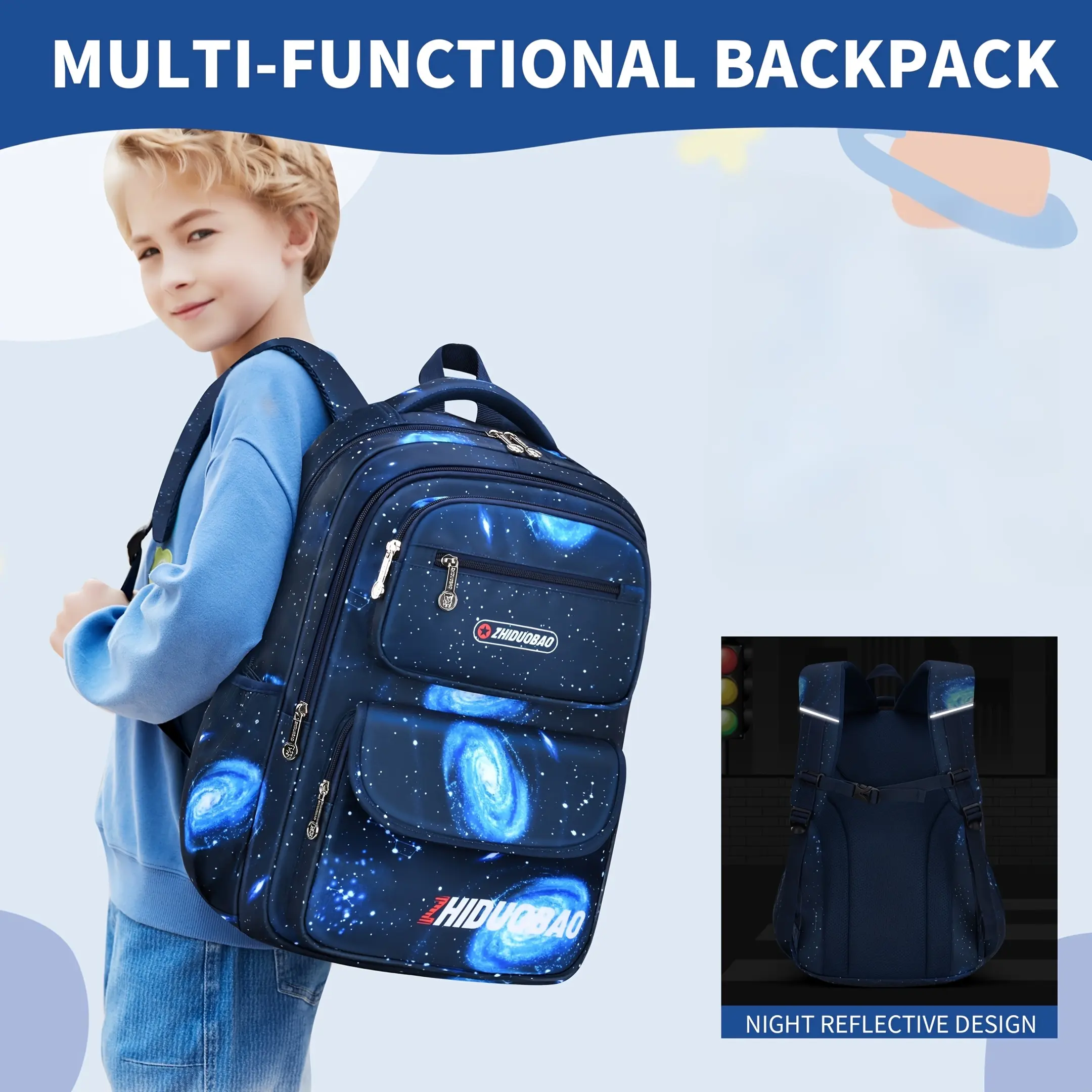 Backpack with Starry Sky Pattern for Boys, Large Capacity and Lightweight, Durable, Suitable for Elementary and Junior High School Students, Casual Children's Bag