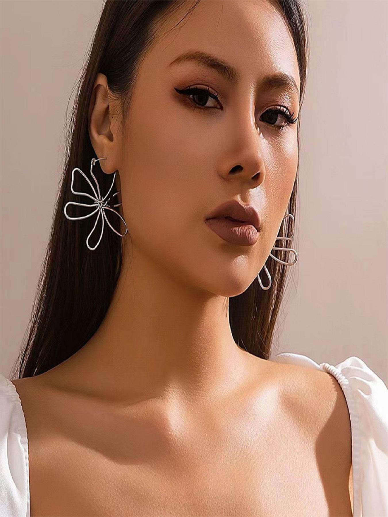 Hollow Out Flower Design Dangle Earrings, Fashionable Jewelry for Women, Trendy All-match & Exquisite Jewelry for Birthday Gift