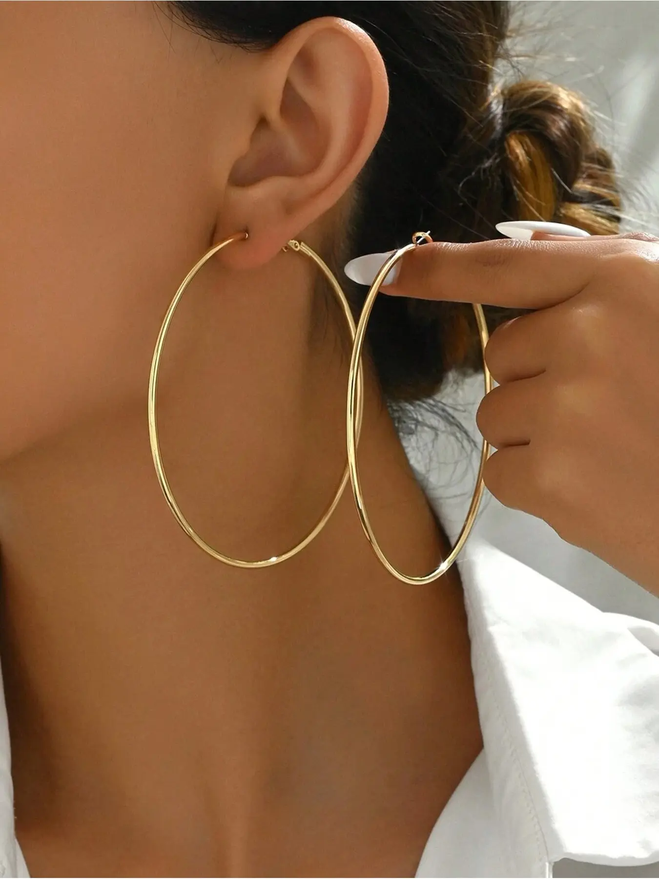 1pair Minimalist Style Multiple Thin Hoops Earrings, Daily Wear For Women