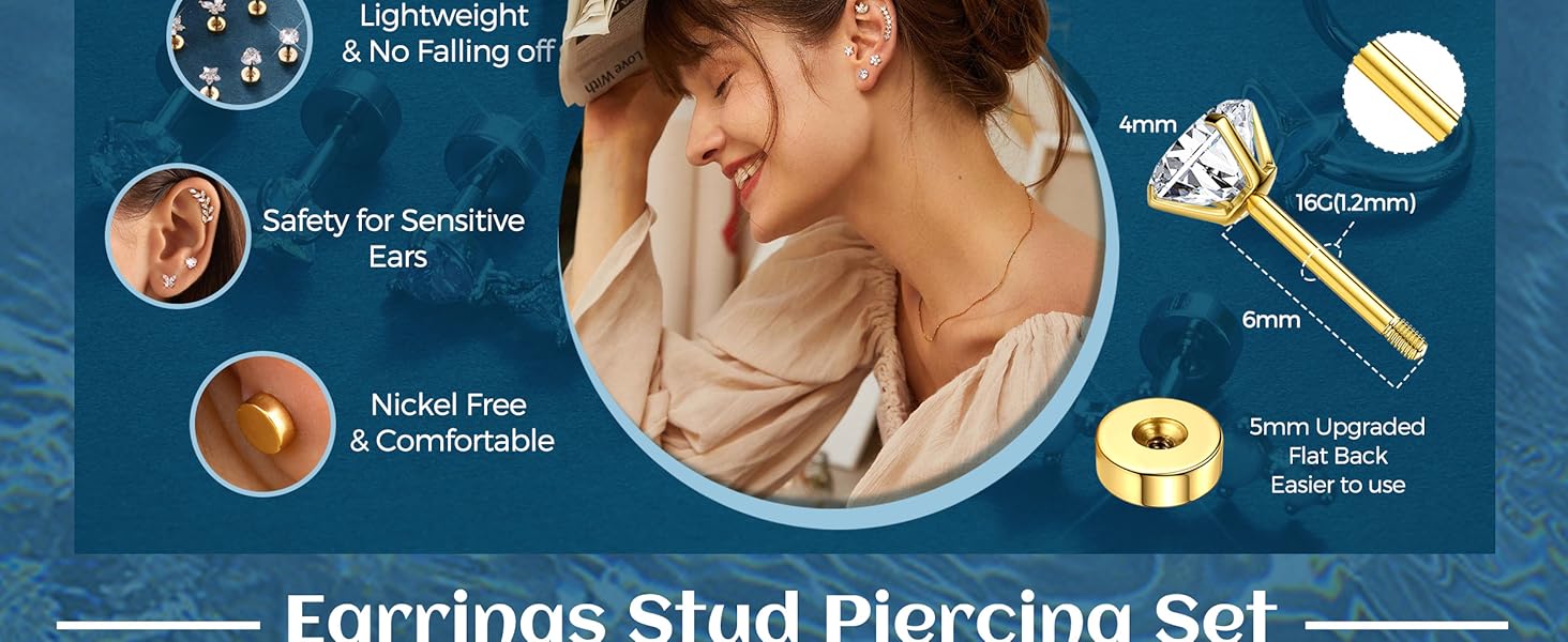 YADOCA Helix Piercing Jewelry Cartilage Earrings For Women 16G Surgical Stainless Steel Opal CZ Conch Tragus Piercing Flower Heart Flat Back Earrings For Women