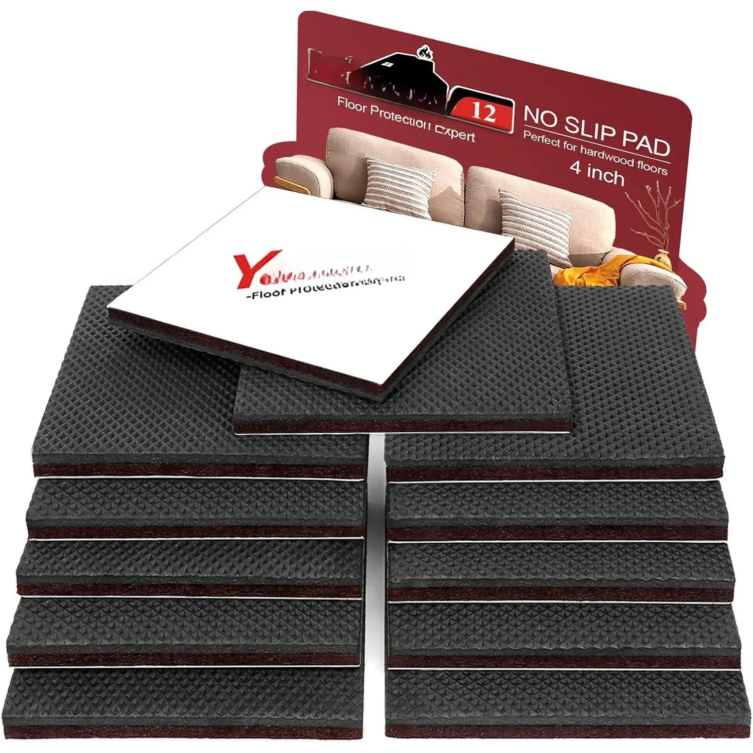 Non Slip Furniture Pads -12pcs 4" Furniture Grippers Hardwood Floors, Non Skid for Furniture ,Self Adhesive Rubber , Anti Slide Furniture Floors Protectors for Keep Couch Stoppers