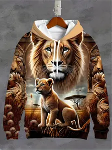 Men's Lion King Guardian Cub Savanna Sunset 3D Print Hoodie 2026 Viral Street Majestic Tender Casual Versatile Slim Fit Muscle Four Seasons Essential Handsome Top