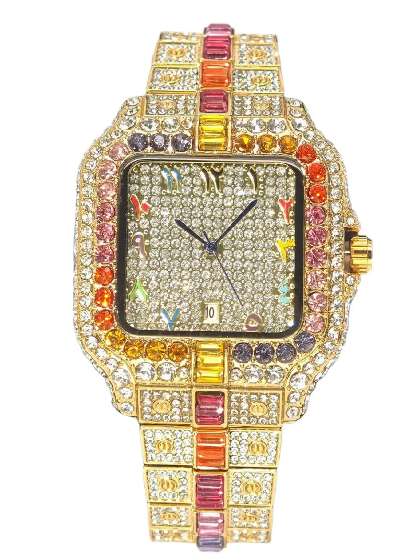 Luxury Watch for Men, Hip Hop Rainbow Diamond Design, Analog Quartz Wristwatch, Shiny and Stylish, Perfect Gift for Fashion Enthusiasts