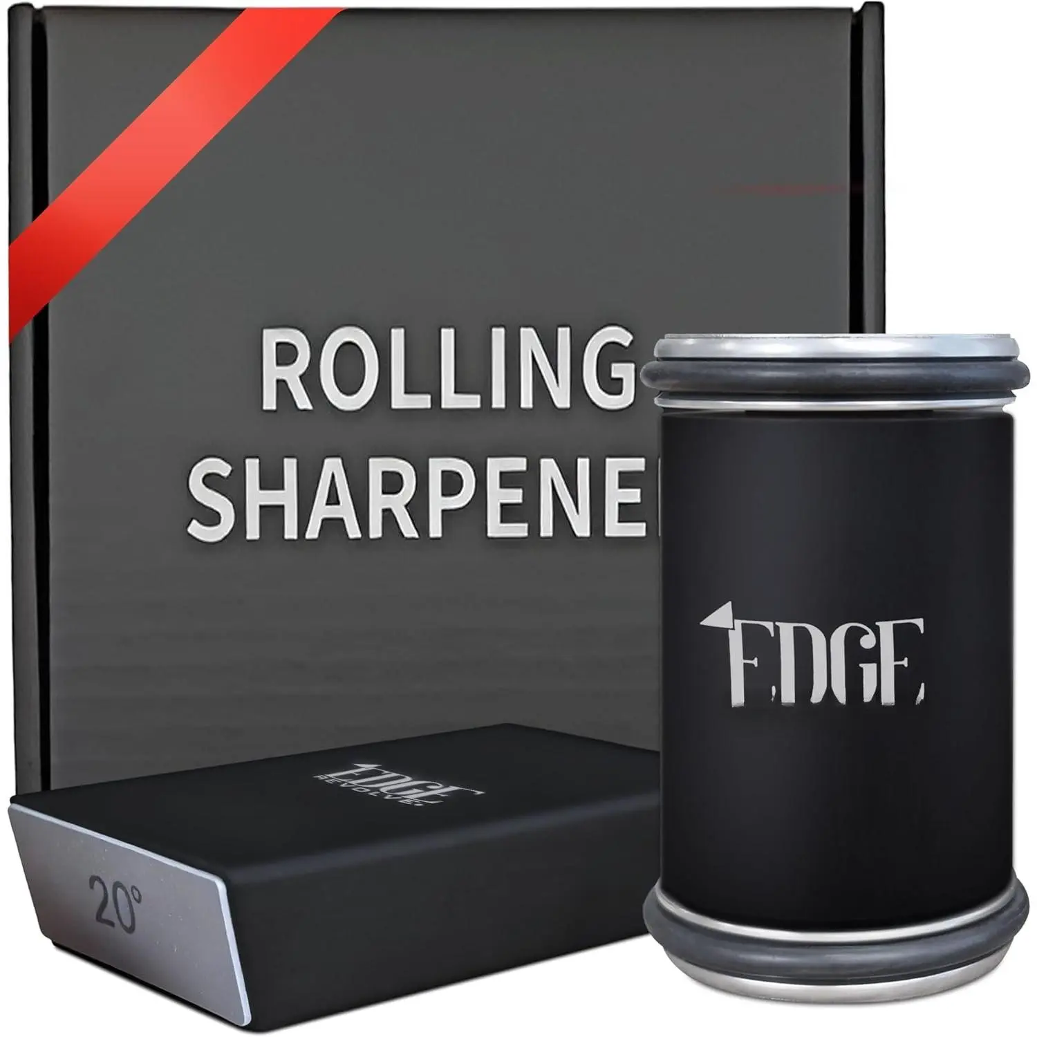 Manual Rolling Knife Sharpener Kit (Matte Black) with 15° & 20° Angle Guides, Ceramic Discs, for Stainless, Wooden & Carbon Knives - Kitchen Sharpening Gadget