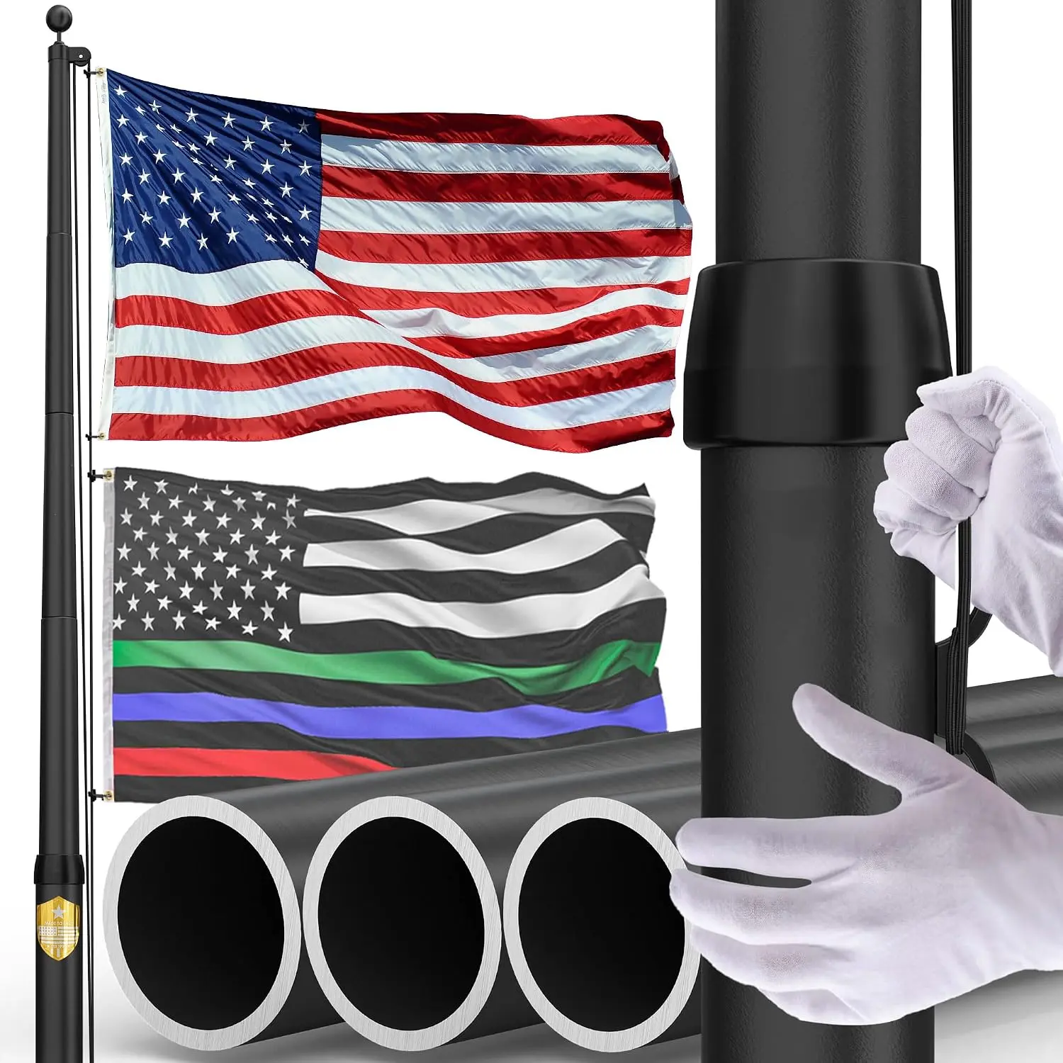 20FT Heavy Duty Flag Pole for Outside House,100MPH Wind Tested | Tapered Design - 2.4" Bottom Tube,Heavy Duty  Flagpole,In Ground Flag Pole Kit for Residential & Commercial Yard Use