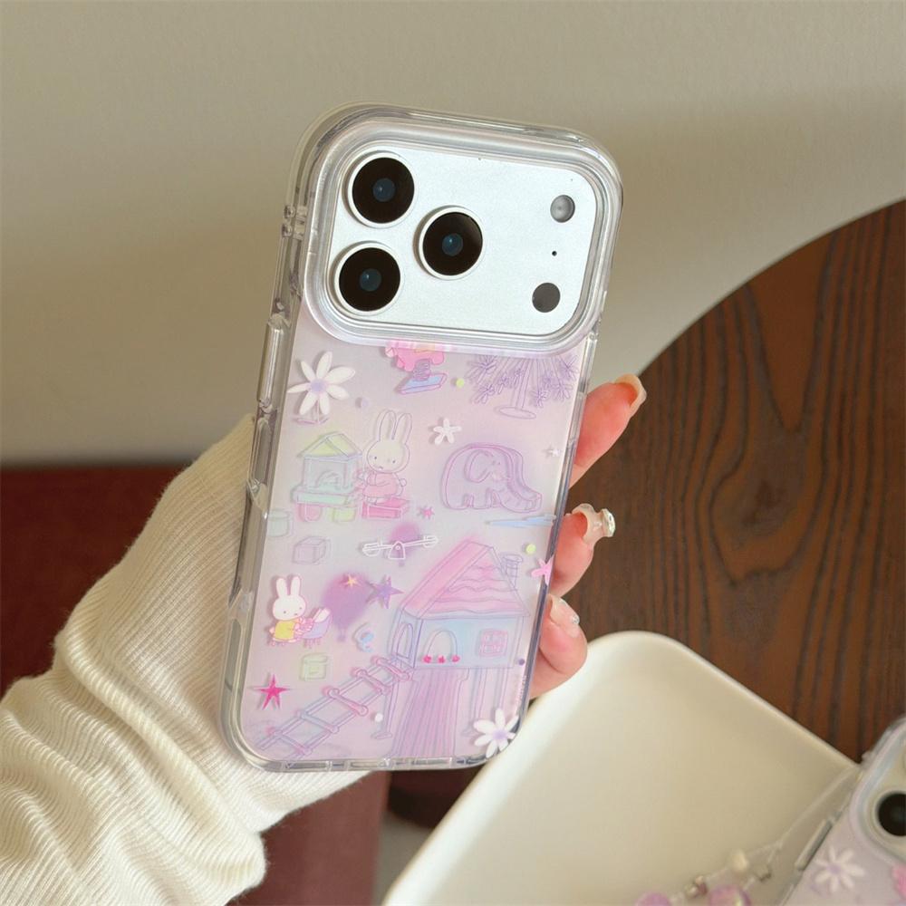 Cute Rabbit phone case With Chain For iPhone 17 16 Pro 13 14 15 Pro Max Korean INS fashion cartoon protective cover For 17 Pro