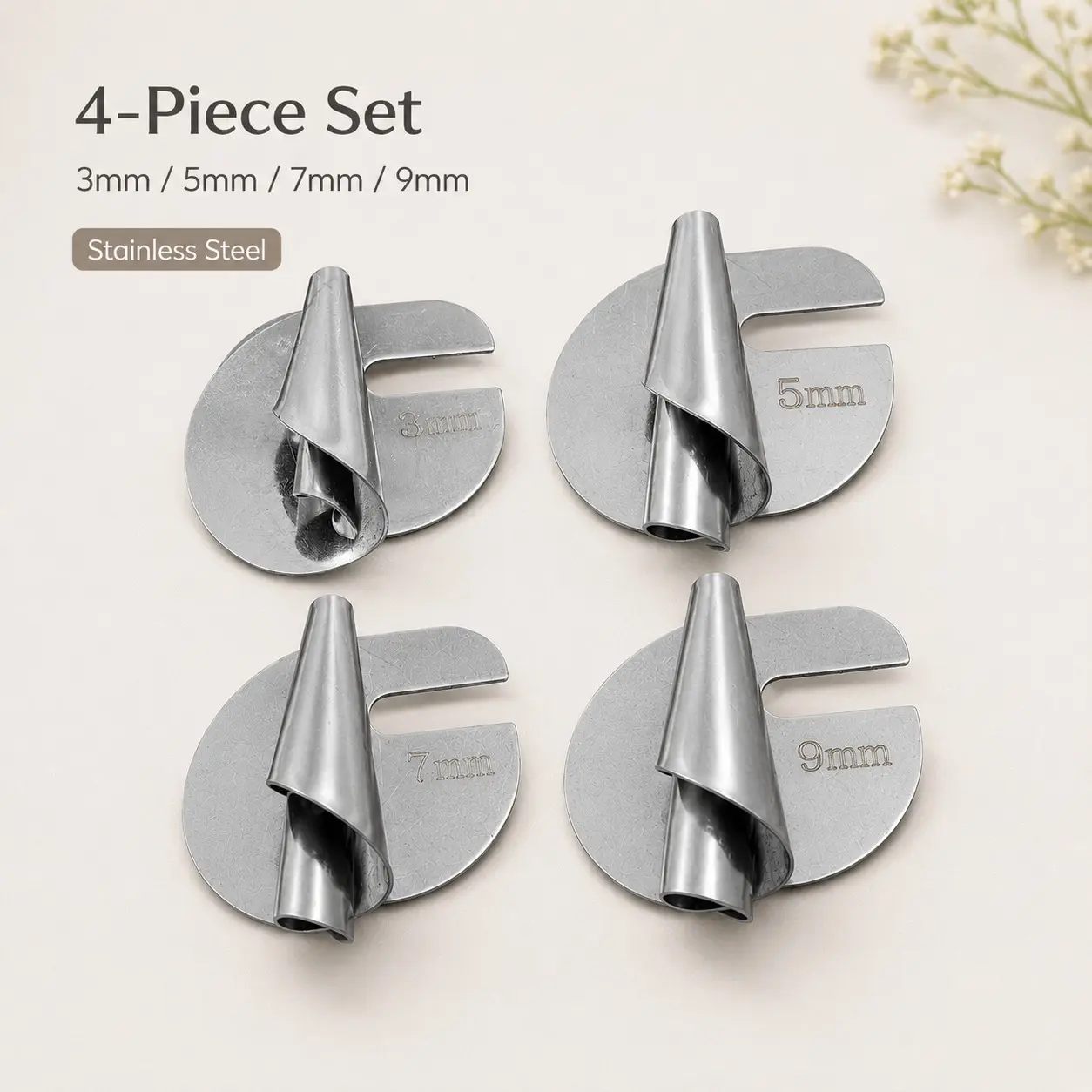 4pcs Spiral Hemming Folder, 3mm/5mm/7mm/9mm Universal Edge Folding Hemming Binder, Sewing Machine Accessories for Industrial & Household Use