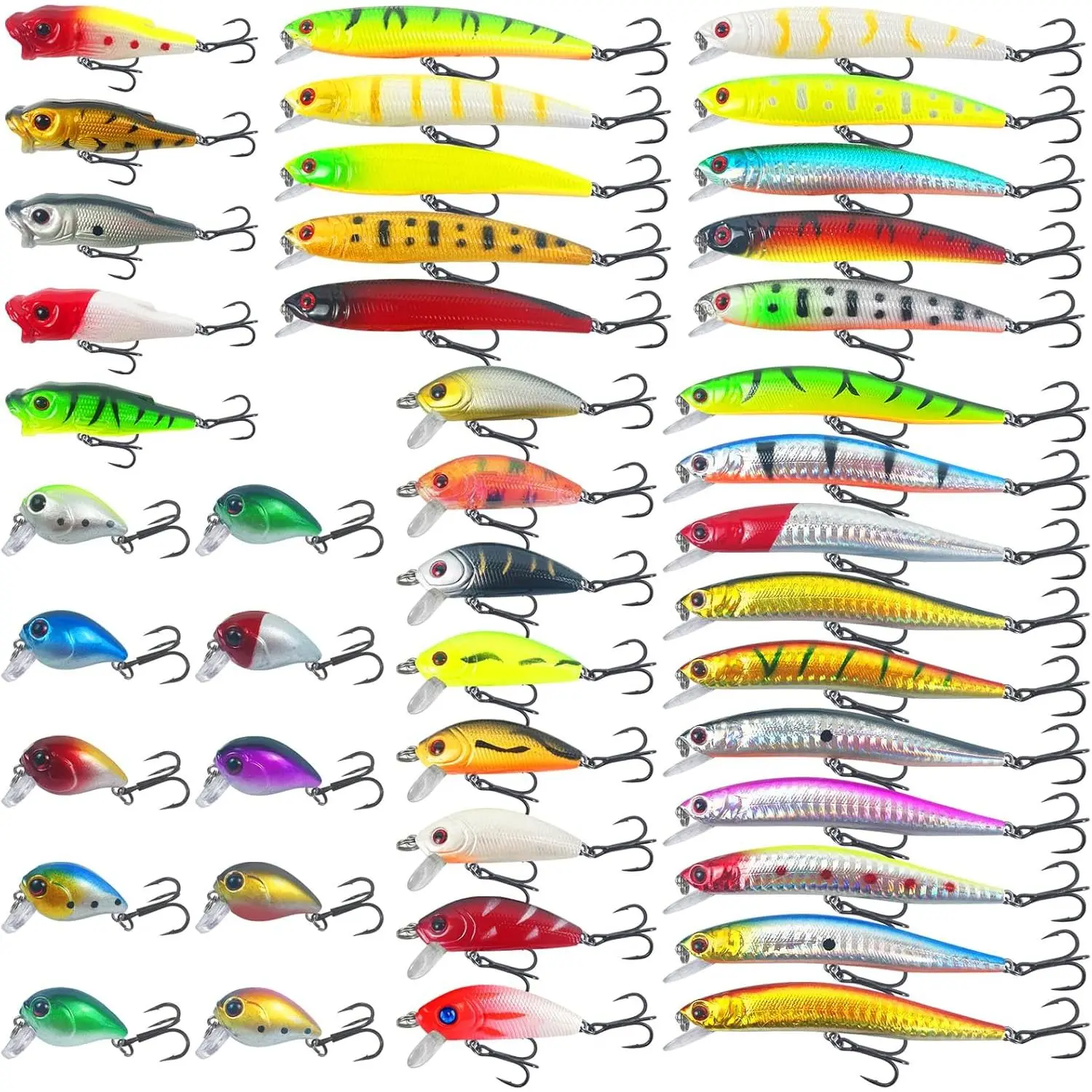 43 count Fishing Lures Kit Minnow Popper Walleye Fishing Lures  Hard Crank Baits for Bass Fishing Walleye Salmon Freshwater Saltwater