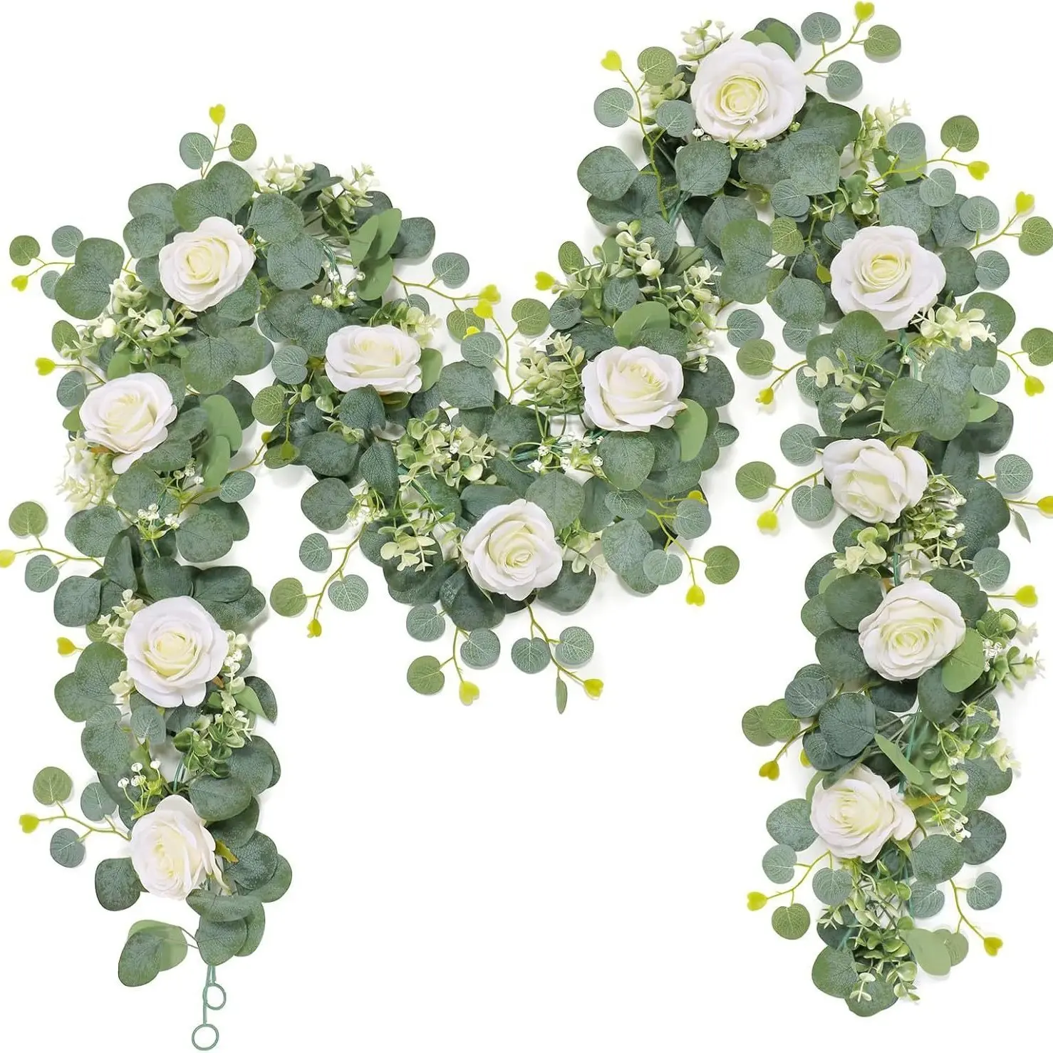 Wedding Decoration Eucalyptus Flower Vine, Mixed Eucalyptus Leaves Champagne Roses Starry Sky Long Vines, Plant Table Runner Flowers, Faux Eucalyptus