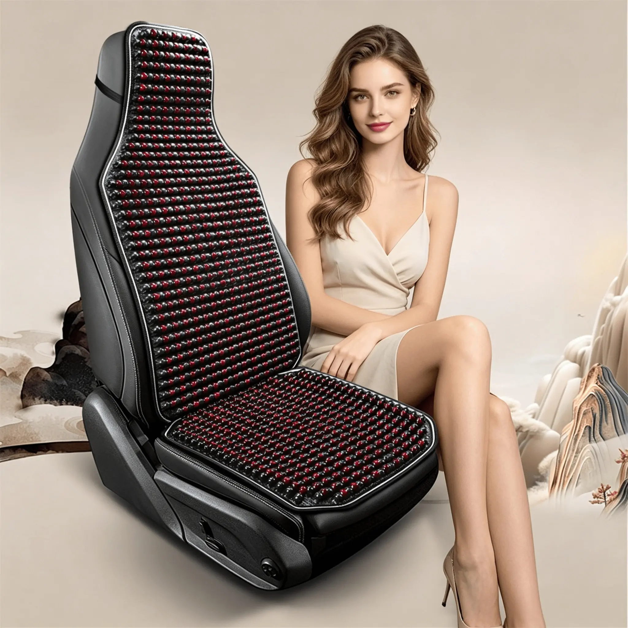 Universal Car Seat Cushion, Front Single Seat, All-Season Wooden Beads, Breathable Comfort, Fits Most 5-Seater Cars Suvs, Car Interior Cushions, Automotive Interior Cushion