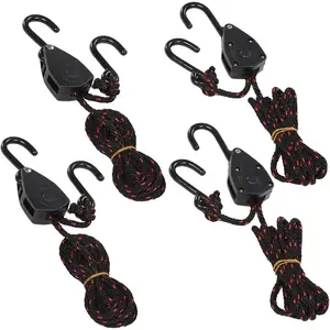 4PCS 1/8" 6Ft Adjustable Heavy Duty Ratchet Rope Hanger Kayak & Canoe Bow and Stern Tie Down Straps