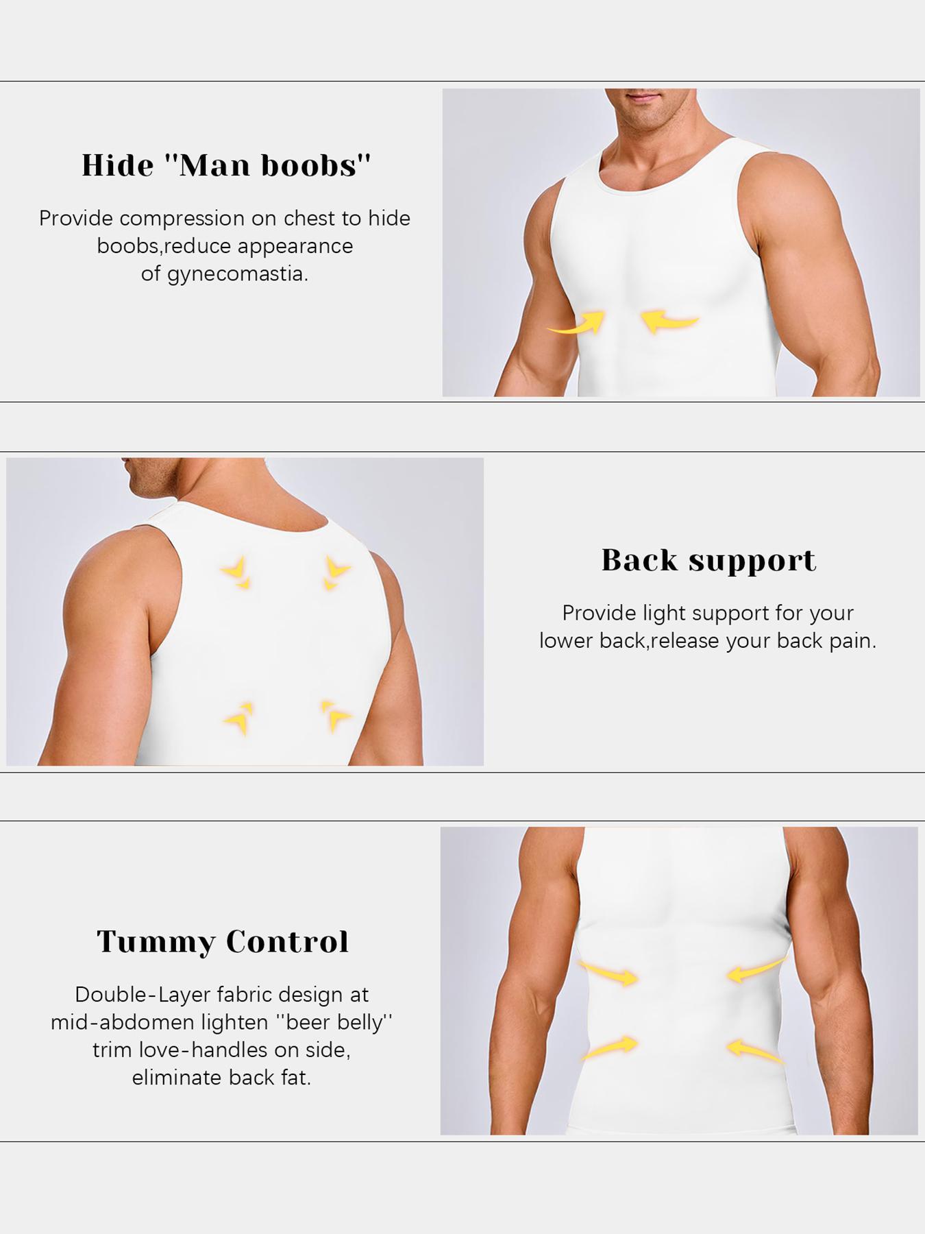 Men's Solid Round Neck Compression Shapewear Sleeveless Tank Top, High Stretch Tummy Control Shapewear Top, Double Hem Fit Shaper for Men
