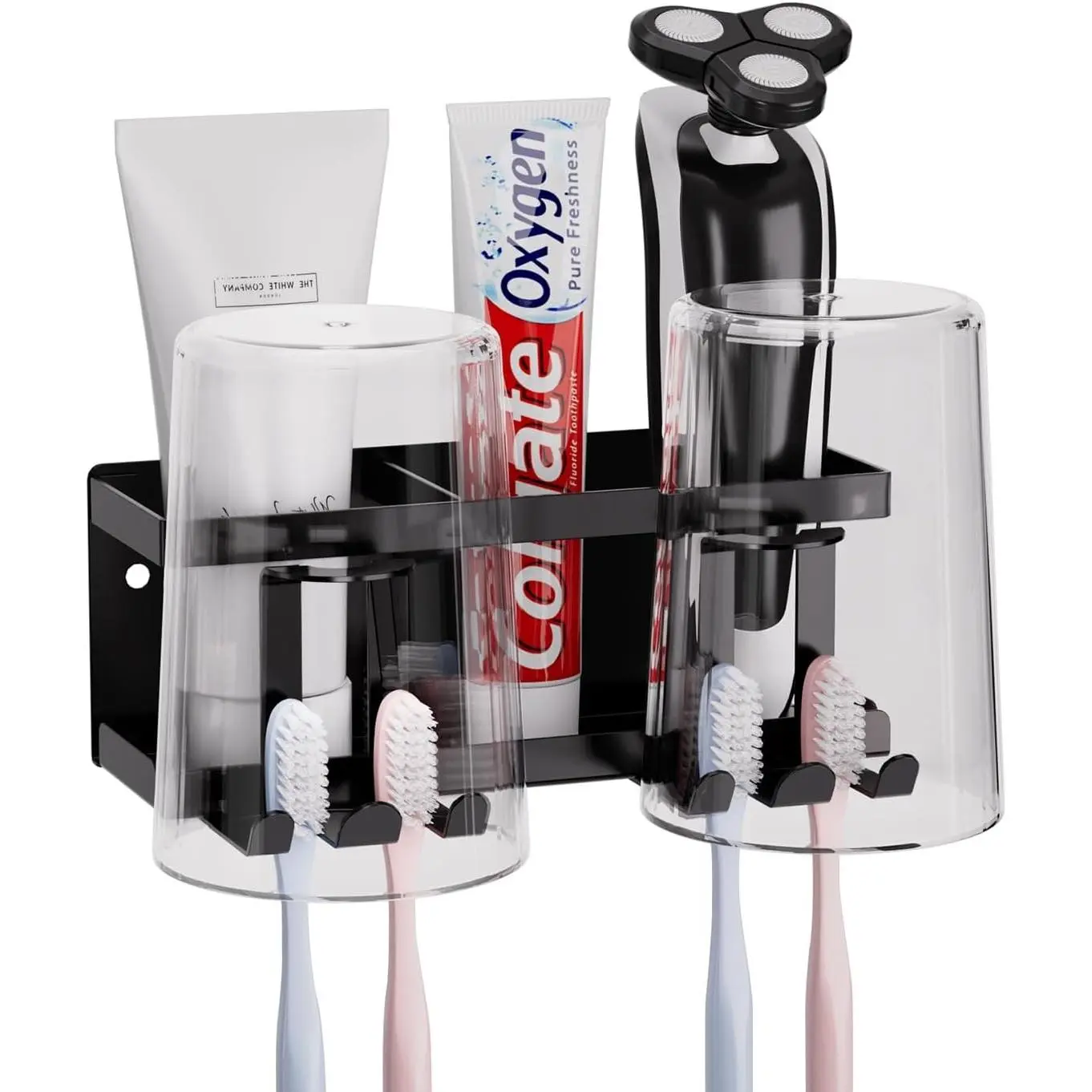 Toothbrush Holders for Bathroom, Wall Mounted Large Capacity Tray, Self Adhesive Toothbrushing Holder & Bathroom Accessories