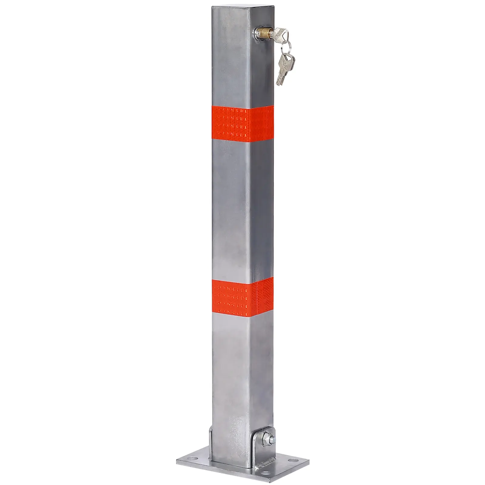 ARCH Steel Parking Bollard Post with Lock - 27.6 in Gray Powder-Coated Square Shape Outdoor Driveway Guard, Heavy-Duty Q235 Steel Security Pole with Anchor Bolts for Home Garage Car Protection, Building Supplies