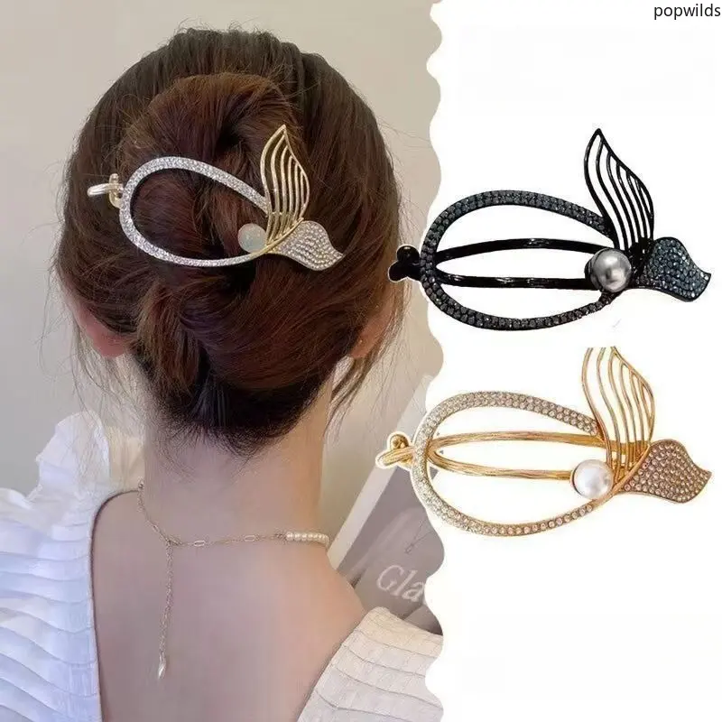 Luxury Pearl Twist Hair Clip Set,  Fish Tail Tassel Jaw Clips, No-Slip One-Side Barrettes, Perfect Hair Fix Tools For Thin Hair Elegant Daily Party Hair Accessories For Women