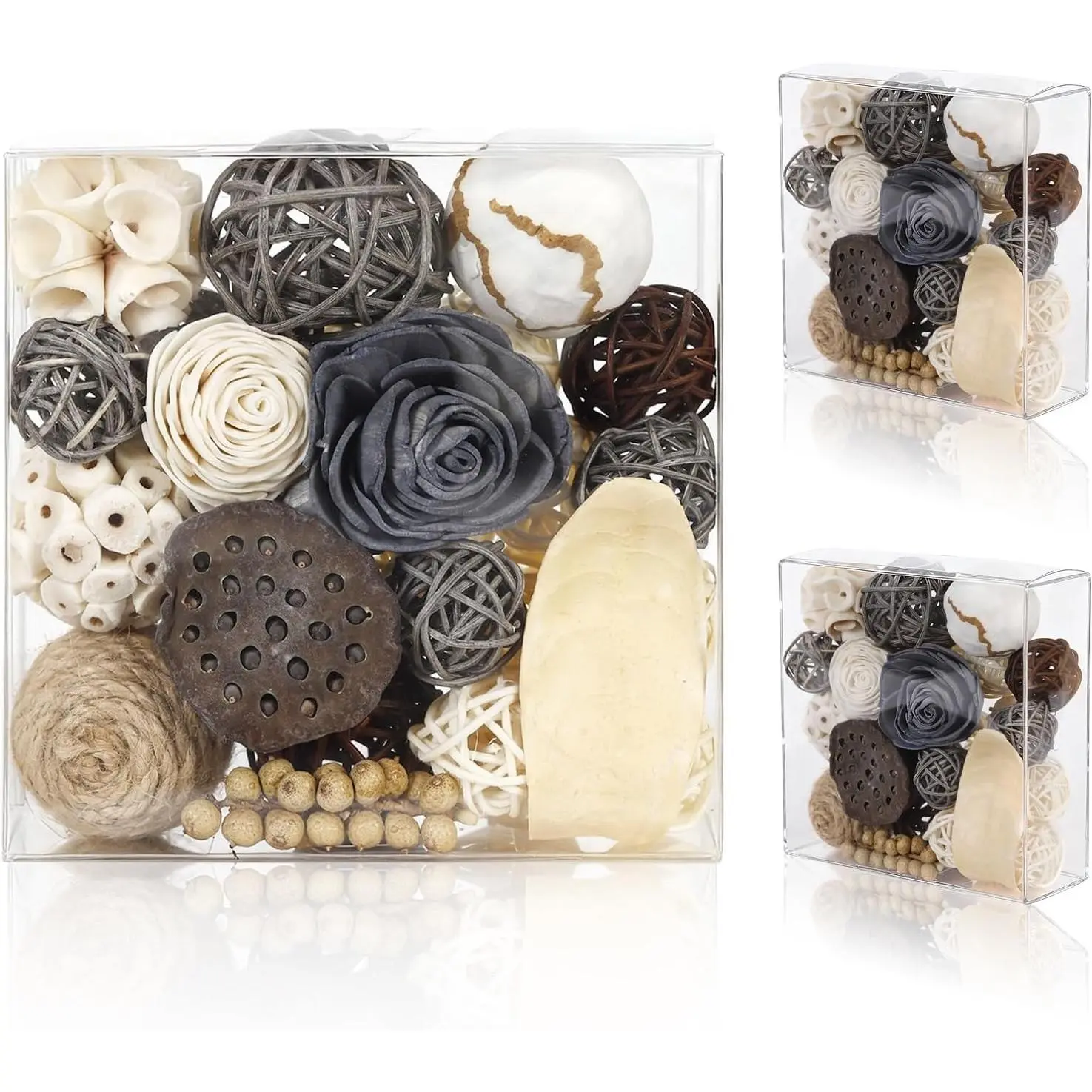 2 Boxes of White Potpourri Bowl Filler Decorative Scented Decorative Balls for Centerpiece Bowls Mixed Dried Flower Vase Filler for Home Decoration (Grey)