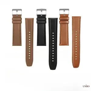 2026 Classic Genuine Leather Watch Strap – Two-Tone Durable Wrist Band With Polished Silver Buckle For Men, Universal 18/20/22mm Lug Width Accessory For Business Occasions And Daily Casual Outfits