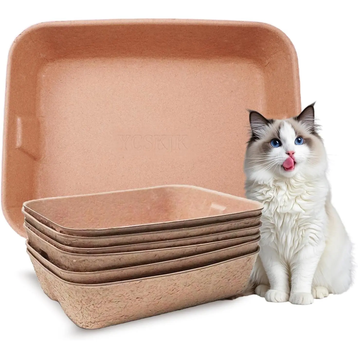 Disposable Cat Litter Box, Sturdy and Durable, Extra Thick, Large Size - 16.2"x12.6"x3.9", Leak Resistant and Sustainable, Disposable Litter Boxes for Cats (Brown, 6-Pack)
