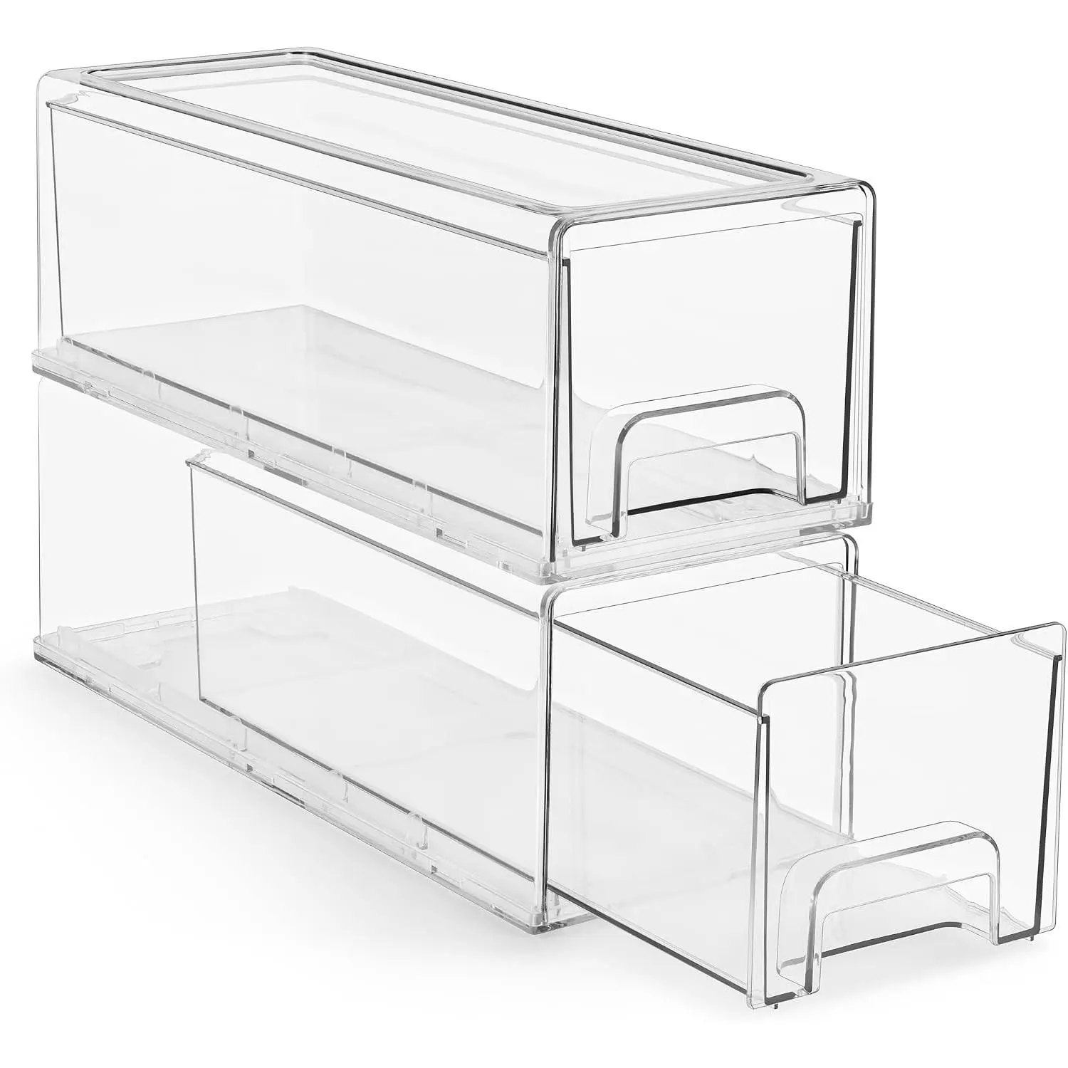 Small Wide Clear Stackable Storage Drawers – 2-Pack Plastic Organizer Bins with Handles – Stackable Pull-Out Storage Drawers for Closet, Pantry, Office, Bathroom, Craft, and Toy Organization