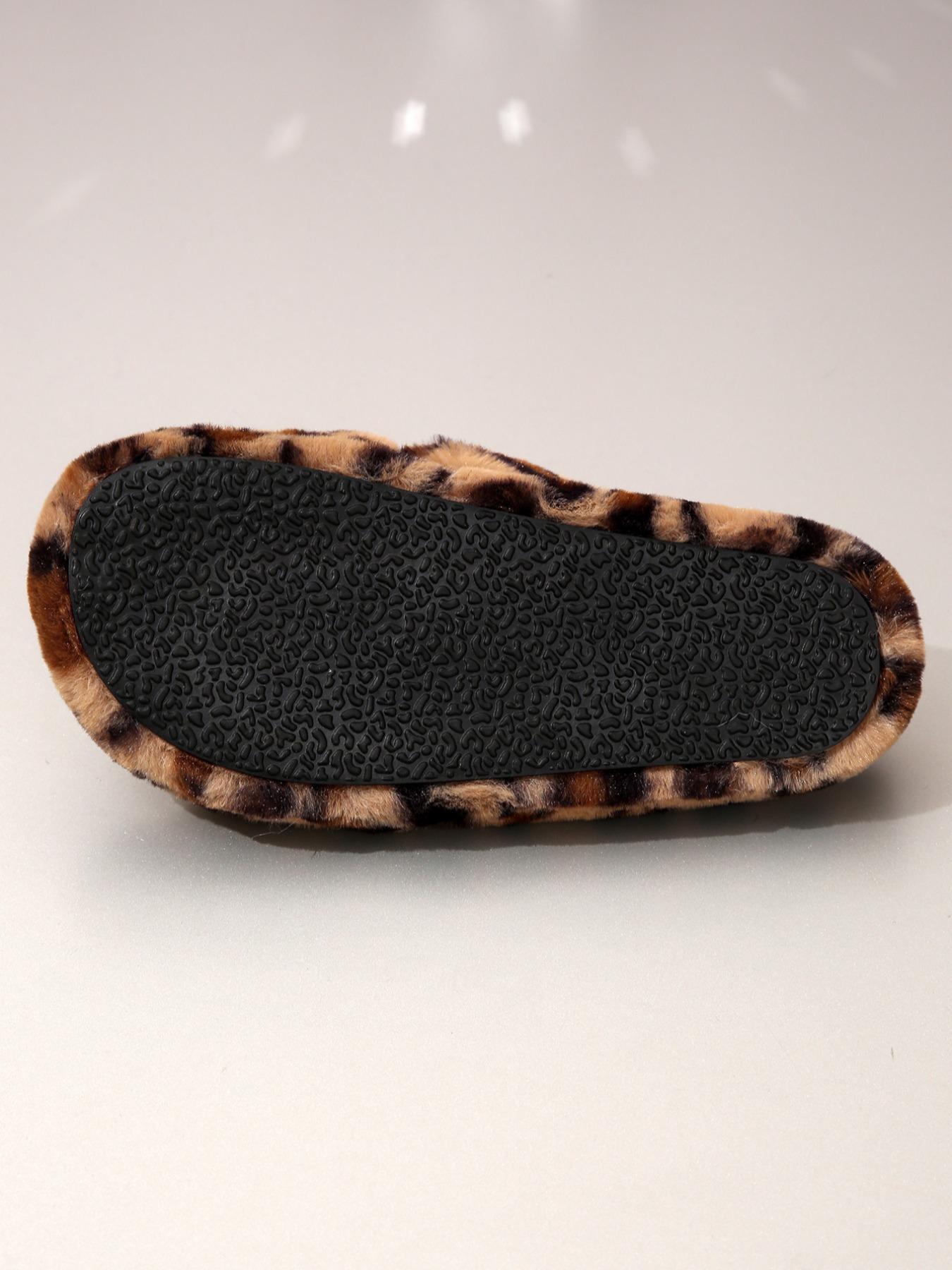 Women's Fashion Leopard Print Soft Cross Design Plush Slippers, Casual Comfortable Home Slippers for Daily Wear, All-match Thick Bottom Slippers for Indoor, Leopard Pattern Slides