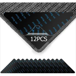 12 Pcs Double-Sided Rug Tape - Non-Slip Gripper with Floor Protection for Hardwood Floors, Reusable Washable Sticker to Secure Flat Rug Corners