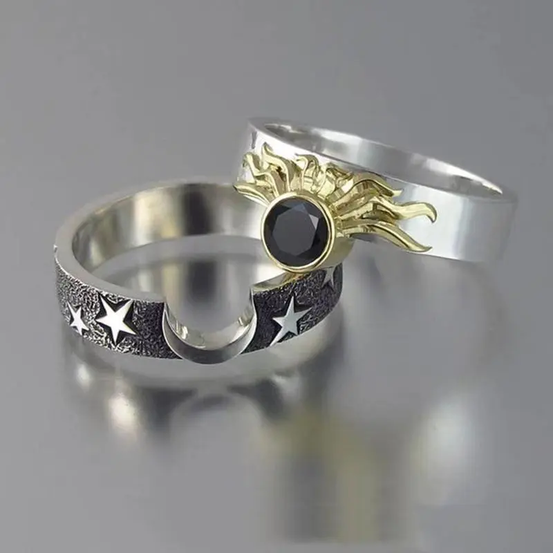 Women's 2-PC Creative Sun Star Letter Combination Ring, Unisex Everyday Fashion Costume Jewelry Accessory