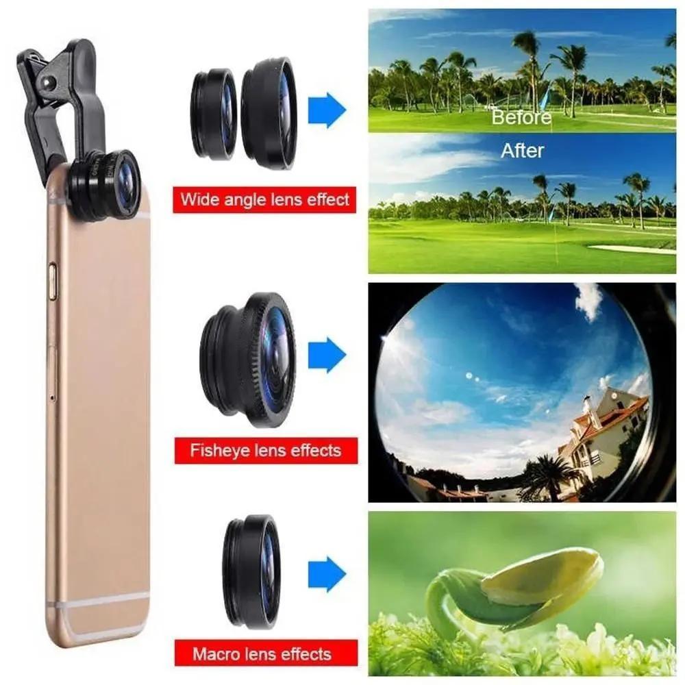 Universal Clip Lens Set, Professional 3 In 1 Mobile Phone Camera Lens, Portable Wide Angle & Fisheye & Macro Lens, Lens Kit for Mobile Phone, Cell Phone Accessories, Phone Lens Filter