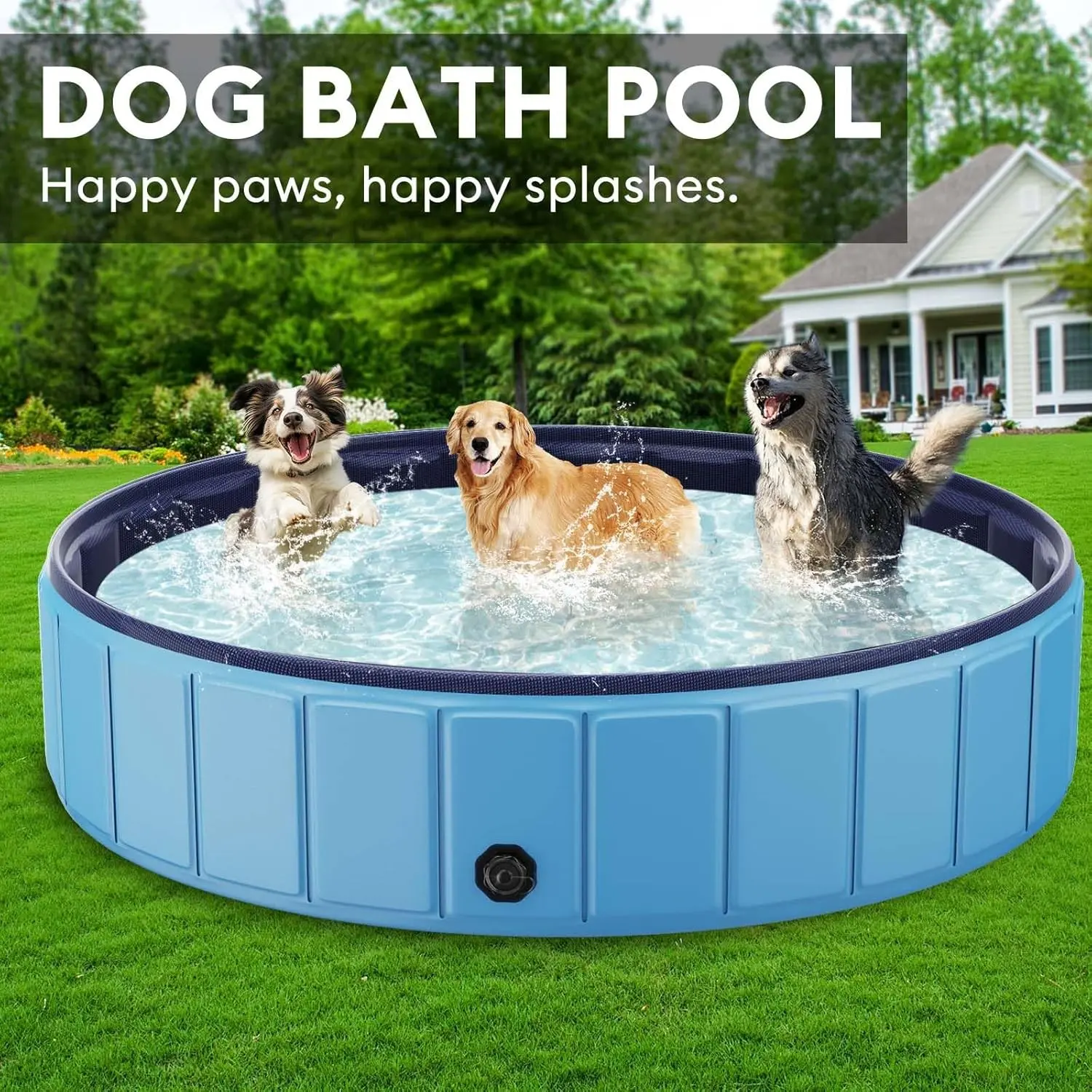 60”/ 48” Foldable Pool for Large Dogs, Dog Pool , Collapsible Hard-Side Dog Swimming Pool, Leakproof PVC Portable Pet Bath Tub & Kiddie Pool, Non-Slip Bottom, Indoor & Outdoor, Blue/Red