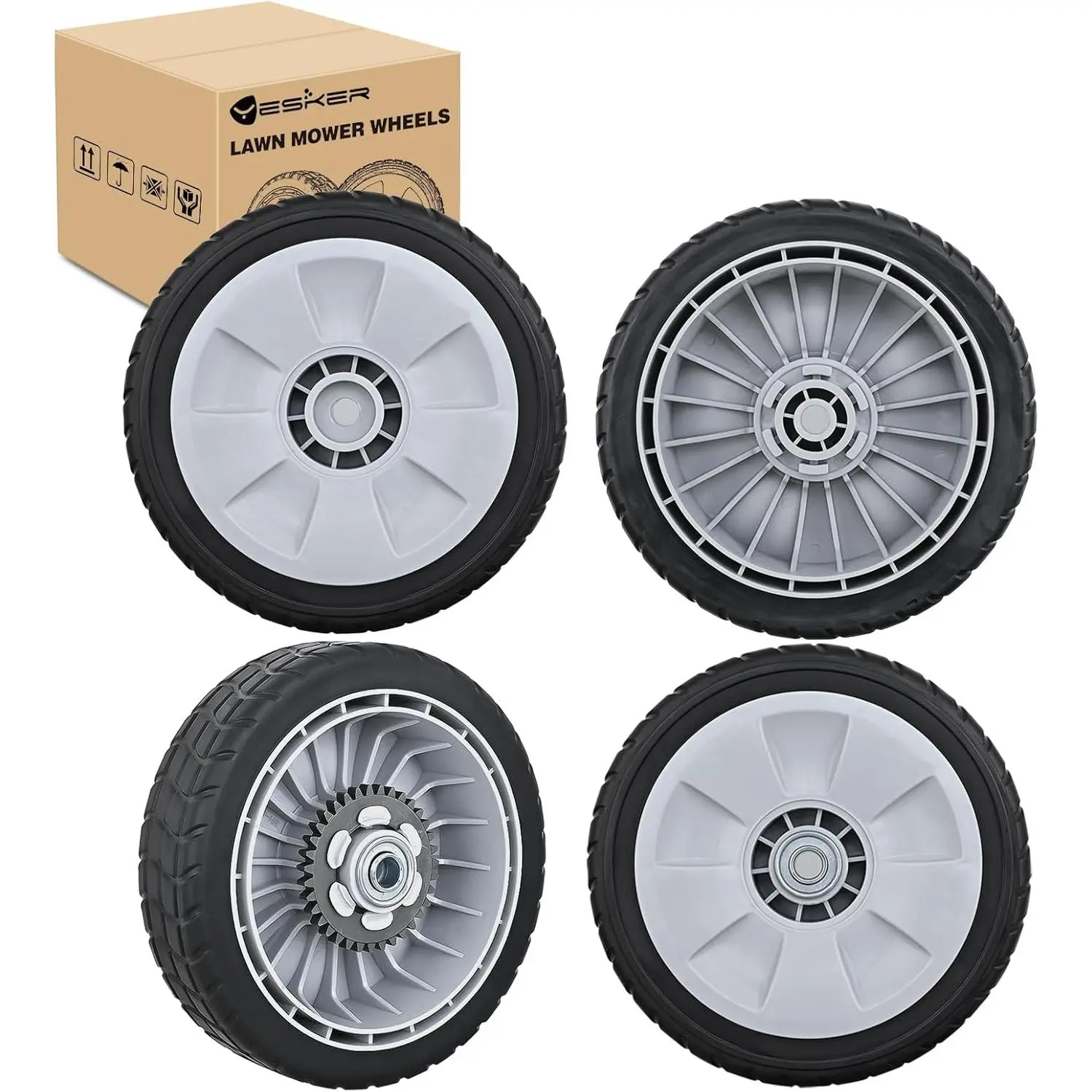 Yesker Lawn Mower Wheels Replacement 8 Inch, 2 Rear 42710-VE2-M02ZE and 2 Front 44710-VL0-L02ZA, Honda Lawnmower Wheels fits HRB215 HRB216 HRB217 and More for Self-Propelled Walk-Behind, 4-Pack, 2 Front And Rear Drive Wheels, 2 Inch Width