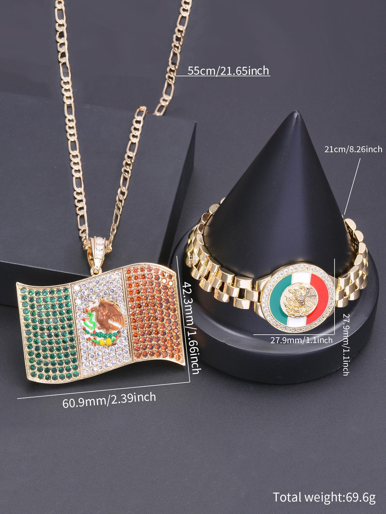 Punk Style Mexican Flag Design Pendant Necklace & Bracelet, Fashion Jewelry Set for Party, Daily Decor, Trendy Hip Hop Jewelry Set for Birthday Gift