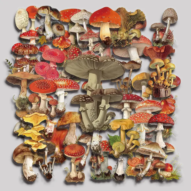 50PCS Retro Mushroom Aesthetic Vinyl Stickers Pack for Laptop Water Bottle Phone Case Skateboard Journal Scrapbook DIY Decoration