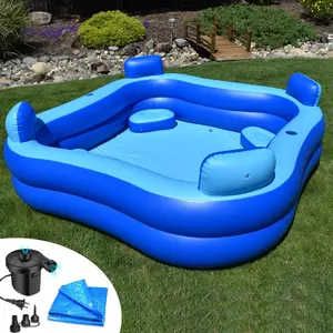Inflatable Pool with Seats and Headrests 8' x 8' - Bundle - Electric Pump Included - Protective Tarp Included
