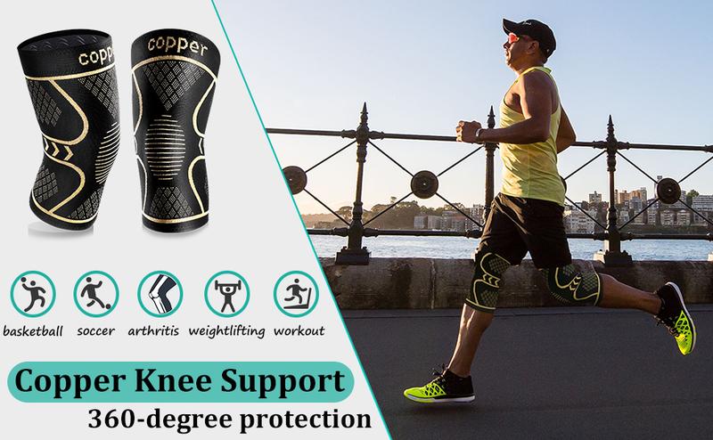 UGEM Copper Knee Braces for Women and Men 2 Pack Knee Compression Sleeve for Pain Relief Arthritis ACL Meniscus Tear Joint Support for Running Working Out Fitness Weightlifting M