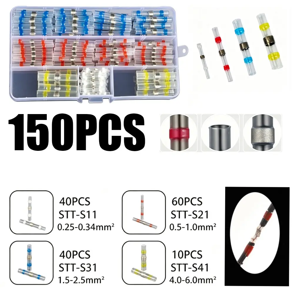 150pcs Boxed Solder Terminal Heat Shrink Tubing Sizes, Waterproof Solder Ring, Quick Connection, Home Decor, 220v Voltage