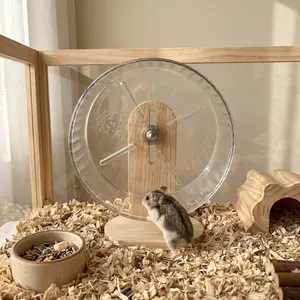 Adjustable-height Acrylic Silent Hamster Running Wheel with Wooden Base - Transparent Pet Movement Vehicle, Durable and Quiet Design, Suitable for Hamsters and Hedgehogs