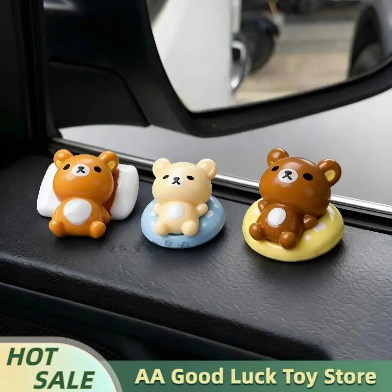 Kawaii Rilakkuma Bear Sister Car Ornaments Auto Interior Window Console Decor Figurine Desktop Decoration Mini Figure Model Gift