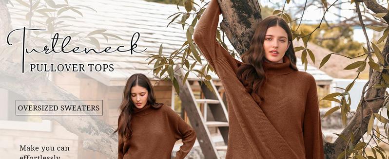 PiePieBuy Womens Turtleneck Oversized Sweater Batwing Chunky Pullover Sweater Casual Fall Loose Knit Jumper Top