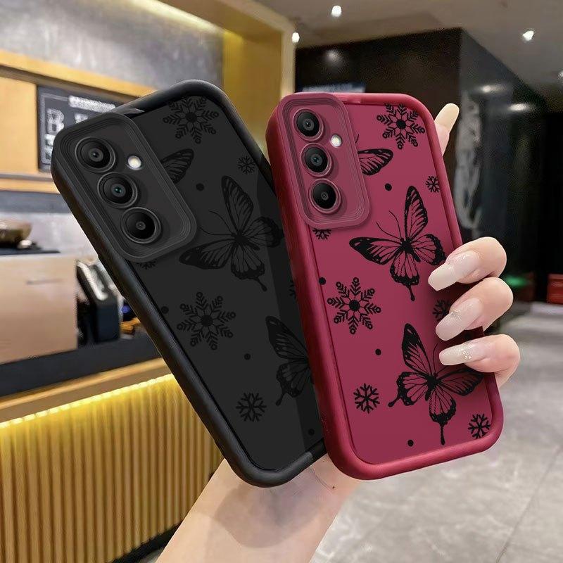 [Luxury Shockproof Cover] Mobile Phone Case for Samsung for Galaxy A55 A54 A56 A36 A16 A53 A52 A25 A35 A52S A06 A26 A05 A05S A12 A13 A14 A15 A34 A33 5G A51 A71 4G Light Luxury Simple Exquisite Hollow Black Butterfly Angel Eye Lens Protective Cover