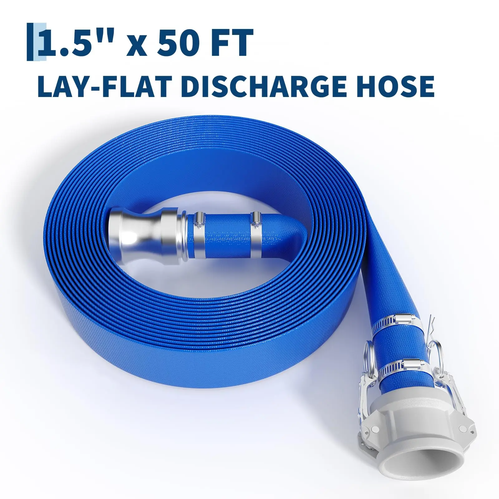 Durable Blue PVC Pool Backwash Hose - Kink-Resistant Lay-Flat Water Pipe for Pool Maintenance, Farm Irrigation, and Water Delivery