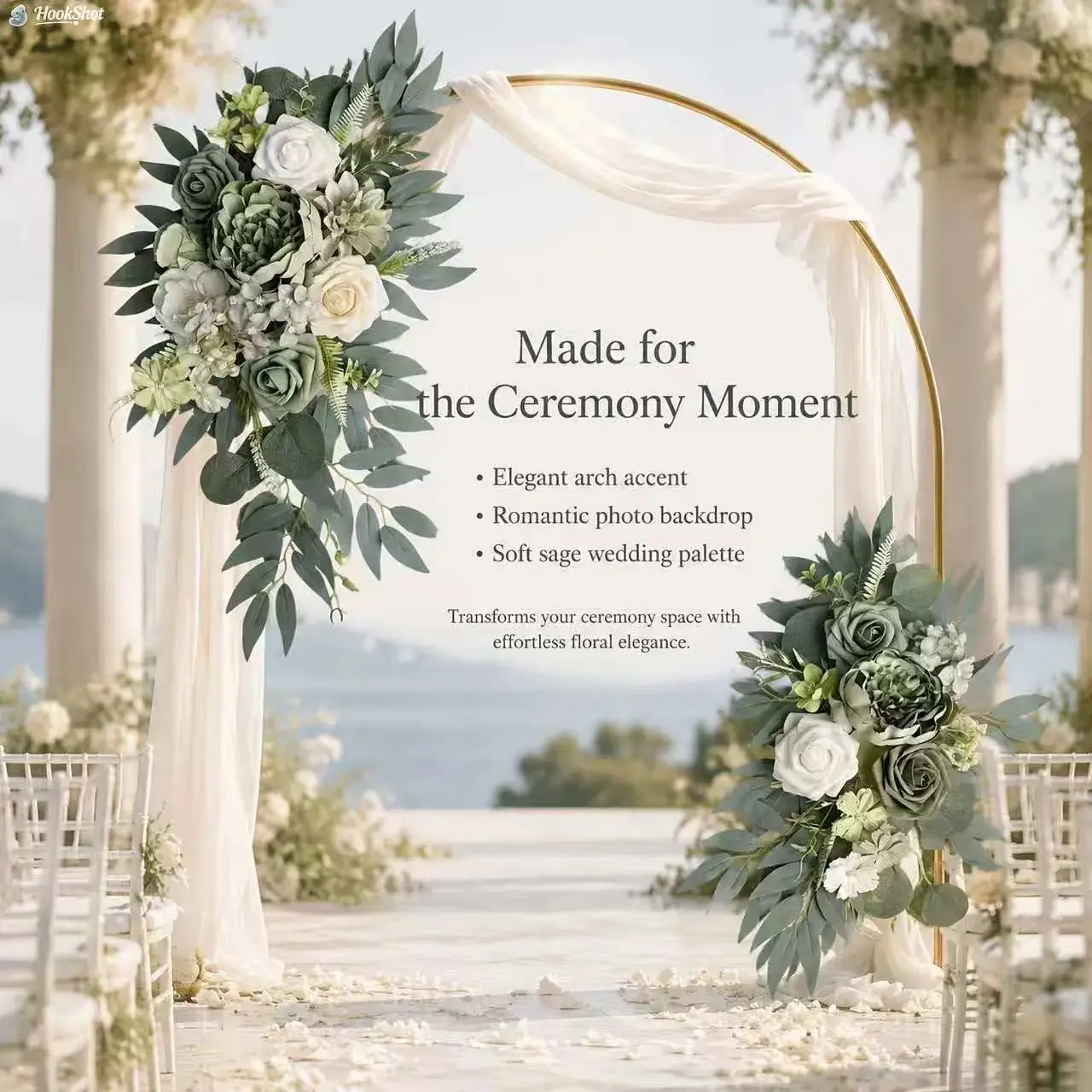 2-Pack Premium Oversized 60cm/23.62inch Sage Green & White Artificial Flower Vine Rose & Eucalyptus Combo Forest Wedding Arch Decor Reusable All-Year-Round