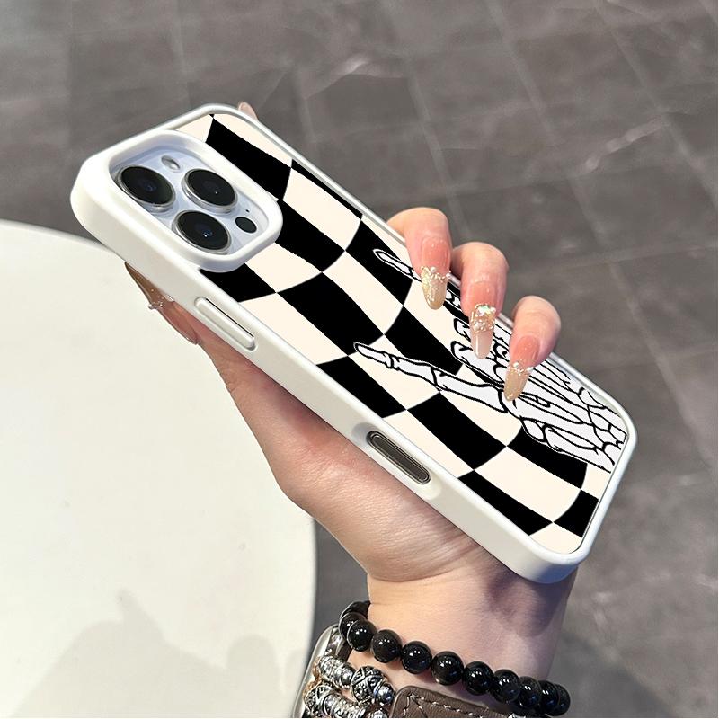 Chic Magnetic Case for iPhone11/12/13/14/15/16/17/promax Skeleton Hand Checkerboard MagSafe Ready, Anti-Slip, Ultra Thin | Aesthetic Touch for Daily Use