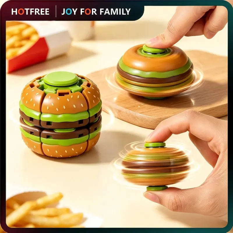 Burger Stress Ball with Spinning Top Squeeze Rotate Fidget Toy For Office Relaxation