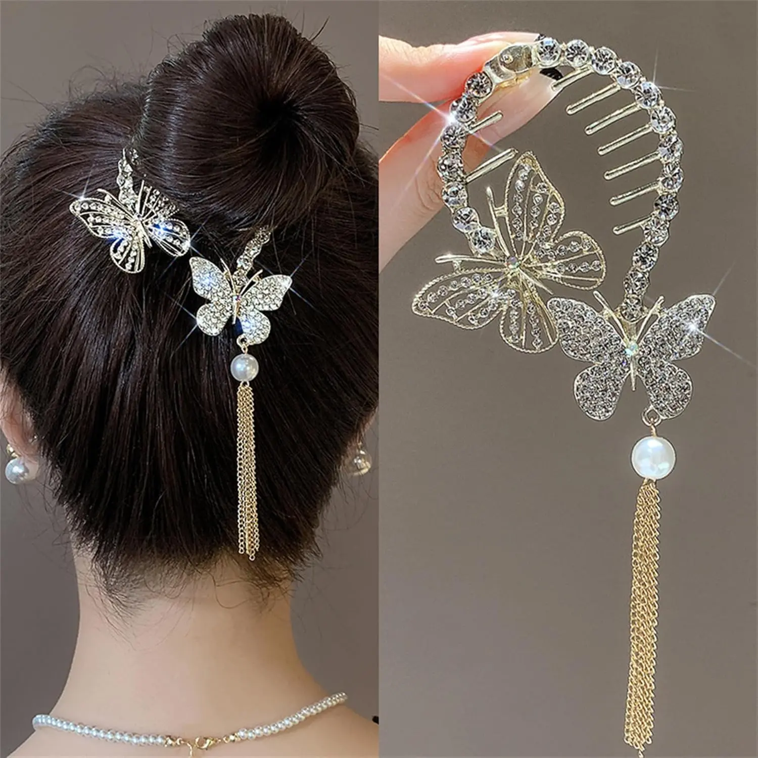 Butterfly Hair Claws Clip Flower Ponytail Pearl Hairpins Hair Barrette Hair Accessories  Women Girls # 4
