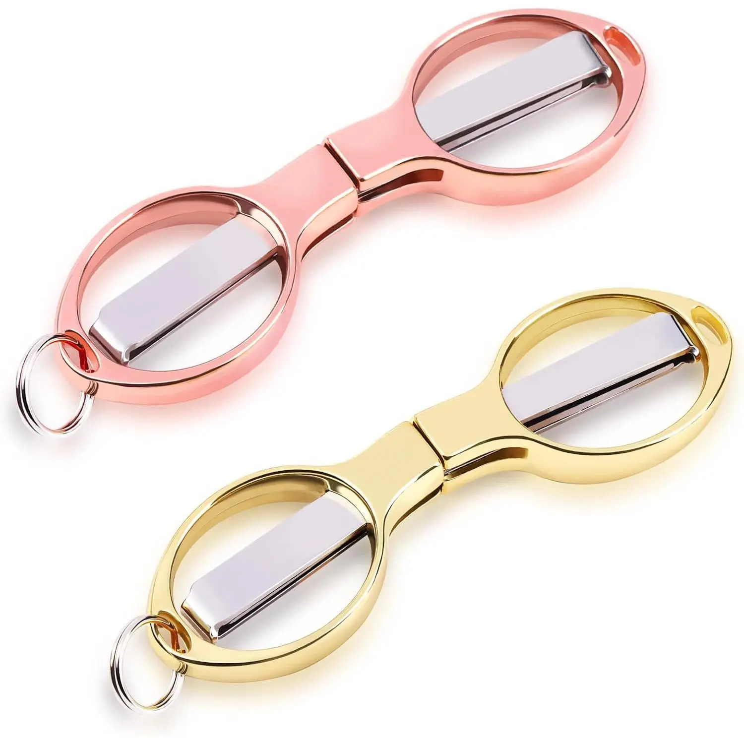 2 count Folding , Portable Travel Scissor,  for Men Glasses Shaped Mini Shear Telescopic , Anti Rust Stainless Steel  for Fishing Sewing  Office (Rose , )