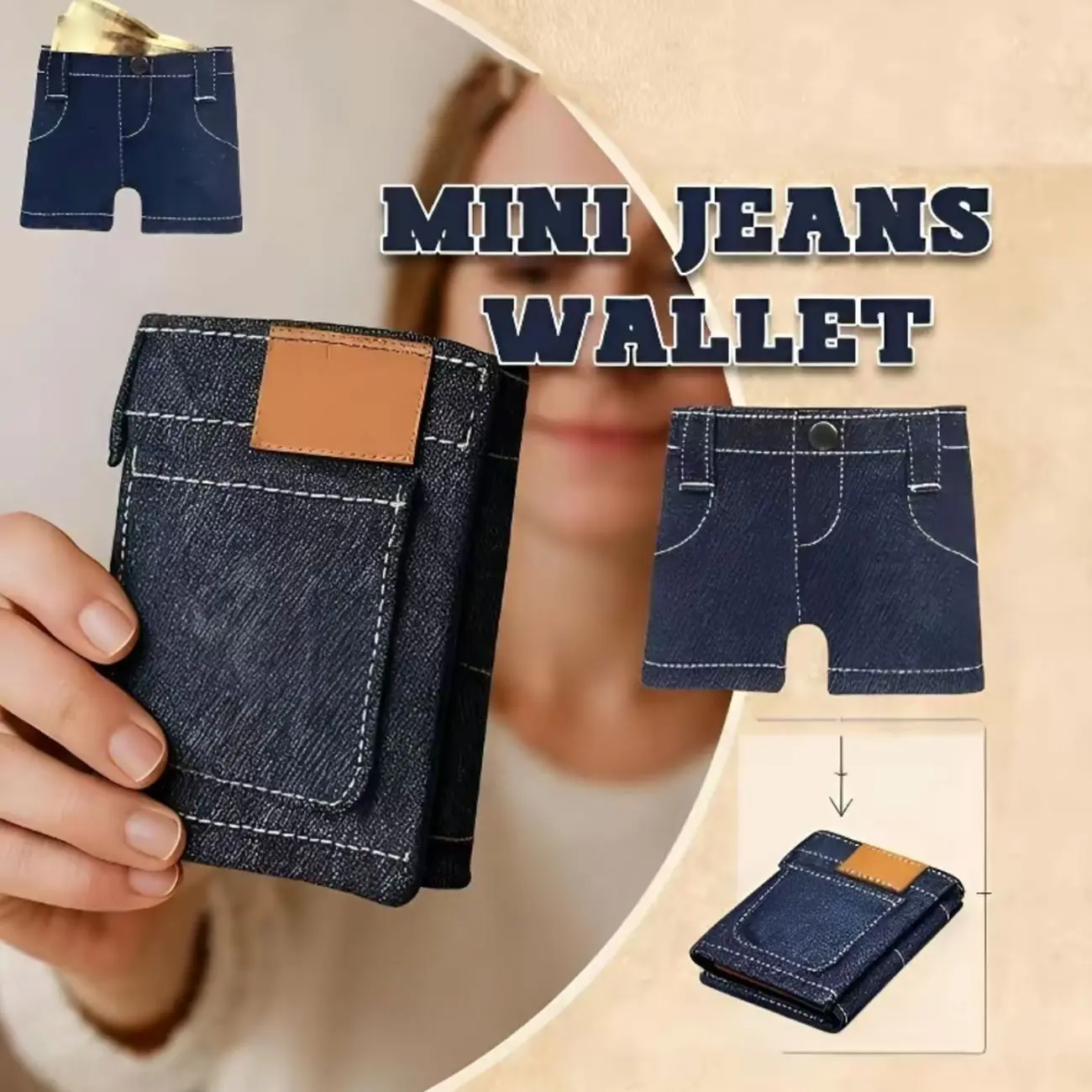 1Count Pocket Pants Mini Denim Wallet, slim and compact foldable pocket bag, holiday gift, suitable for giving to friends and family as a gift, portable vintage pants pocket style card holder for keys or cash, small travel wallet